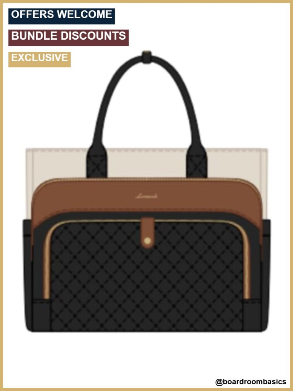 Quilted Laptop Tote Bag with Multi-Pocket for Work